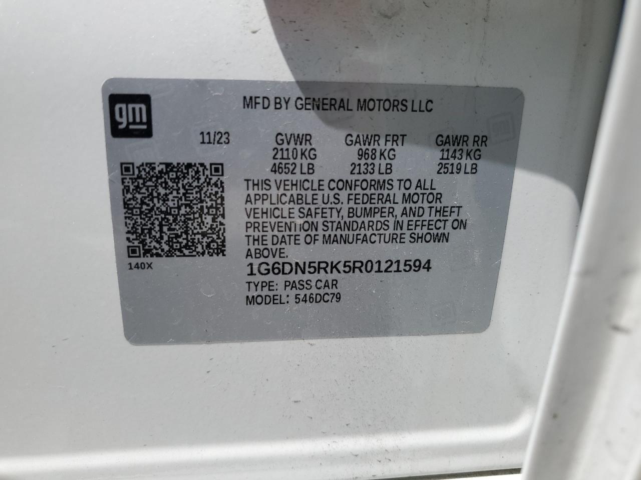 2024 CADILLAC CT5 PREMIUM LUXURY VIN:1G6DN5RK5R0121594