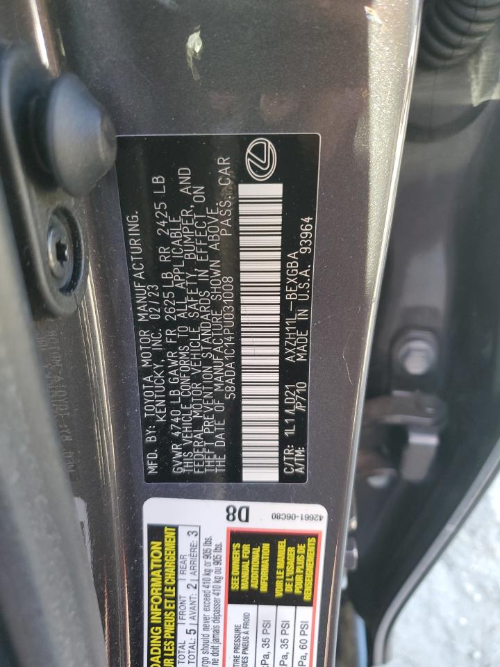 2023 LEXUS ES 300H BASE VIN:58ADA1C14PU031008