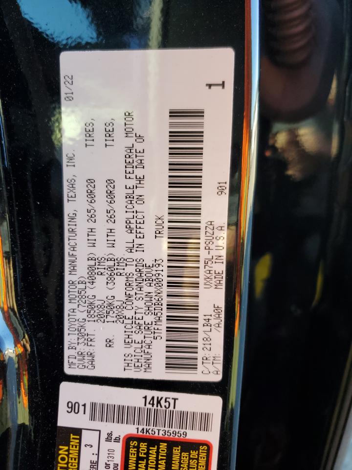 2022 TOYOTA TUNDRA CREWMAX PLATINUM VIN:5TFMA5DB6NX009193