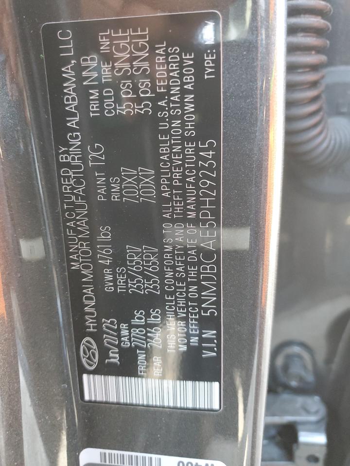 2023 HYUNDAI TUCSON SEL VIN:5NMJBCAE5PH292345