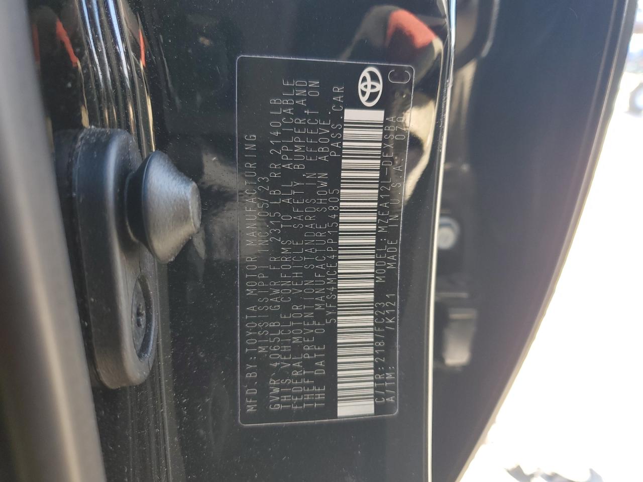 2023 TOYOTA COROLLA SE VIN:5YFS4MCE4PP154805