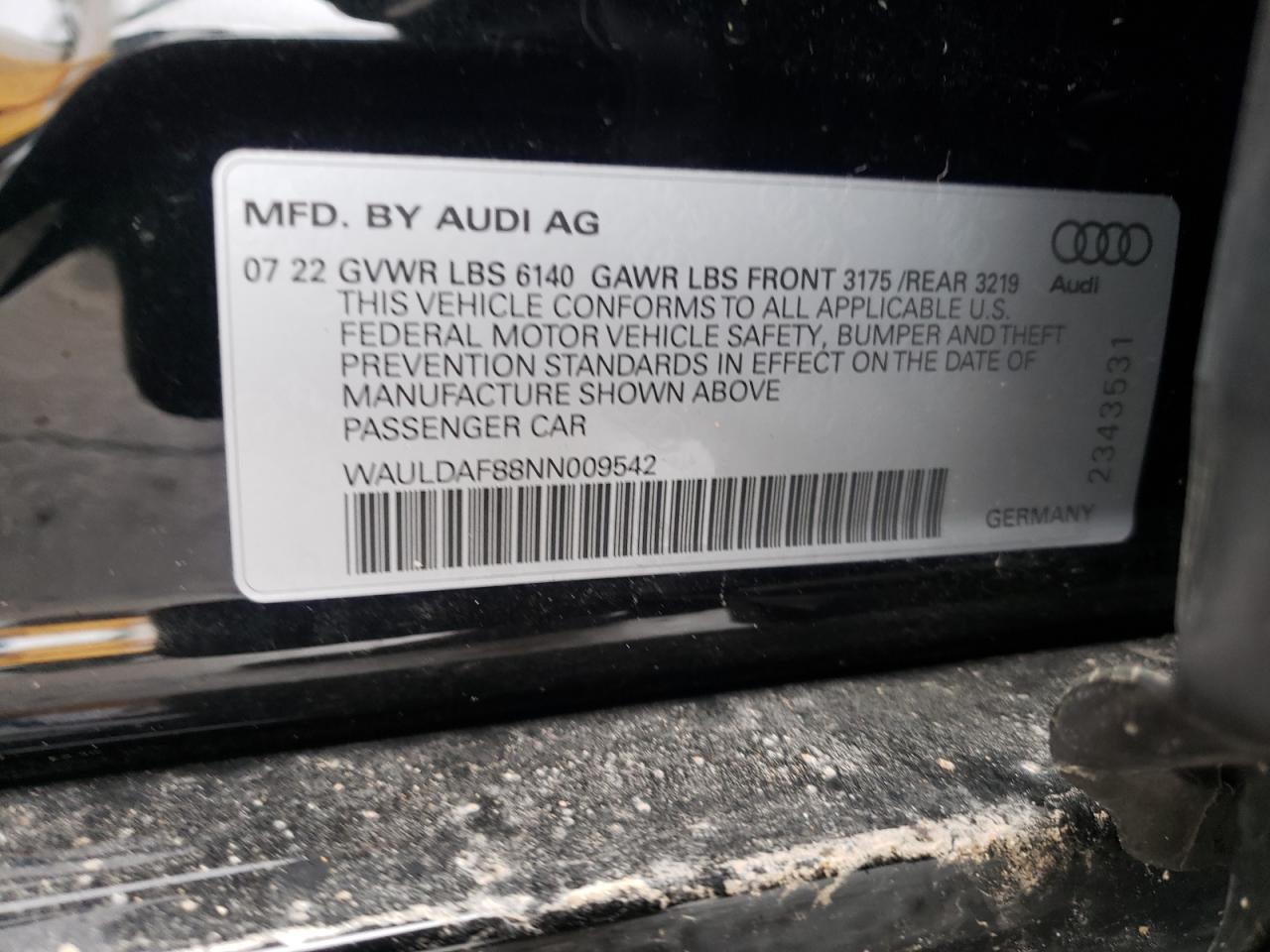 2022 AUDI A8 L VIN:WAULDAF88NN009542