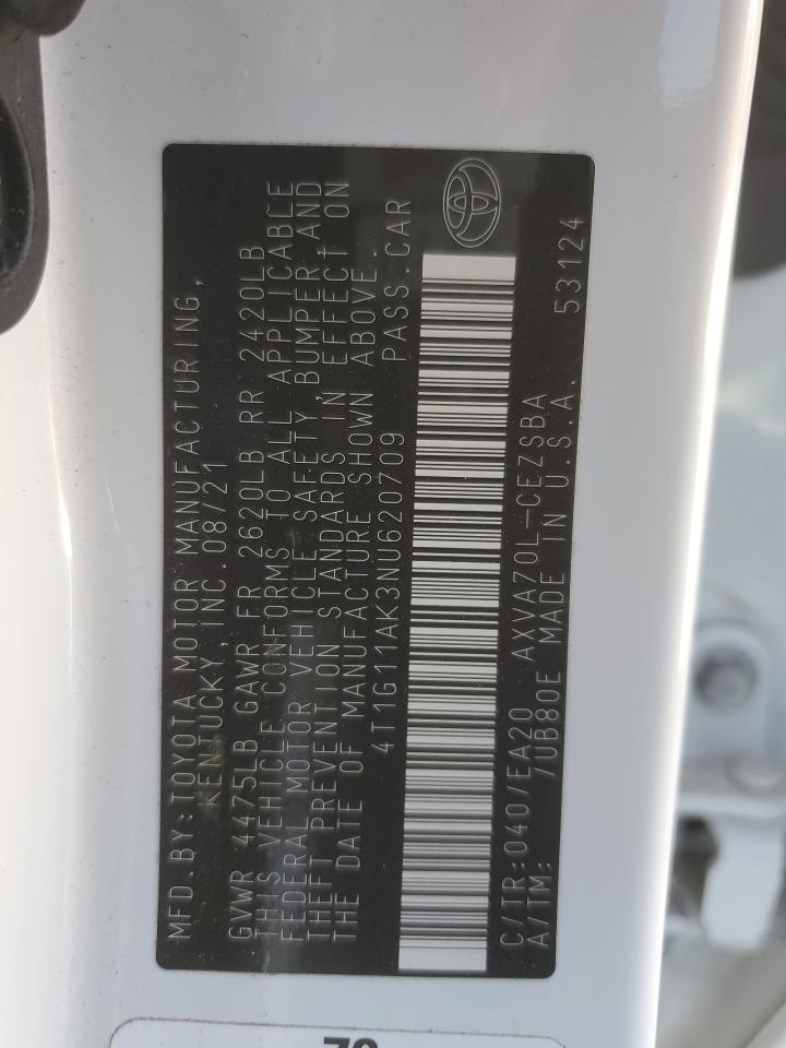 2022 TOYOTA CAMRY SE VIN:4T1G11AK3NU620709
