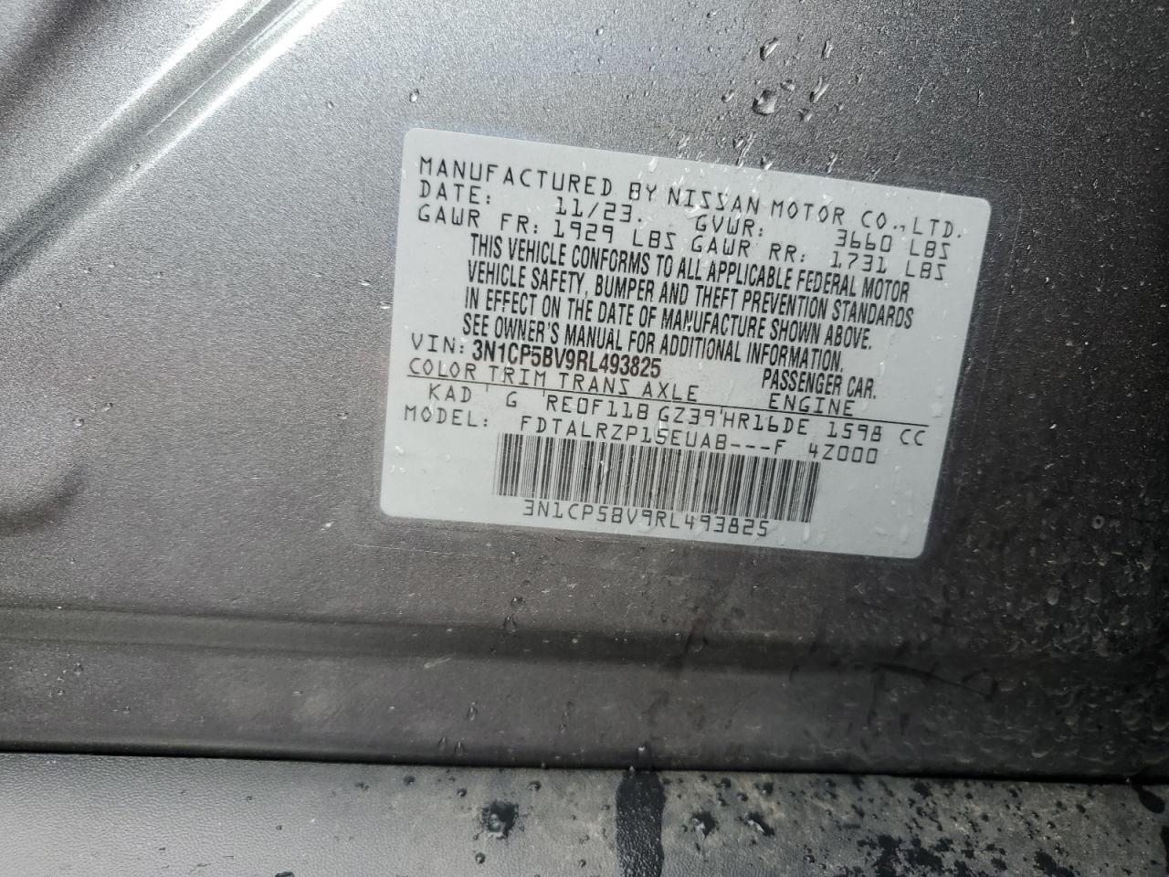 2024 NISSAN KICKS S VIN:3N1CP5BV9RL493825