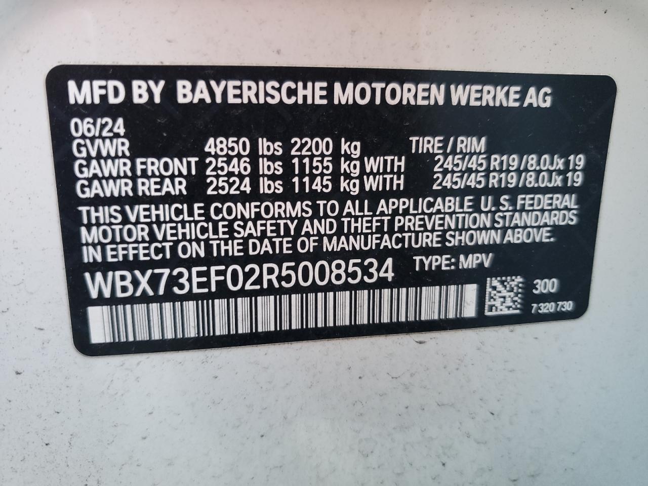 2024 BMW X1 XDRIVE28I VIN:WBX73EF02R5008534