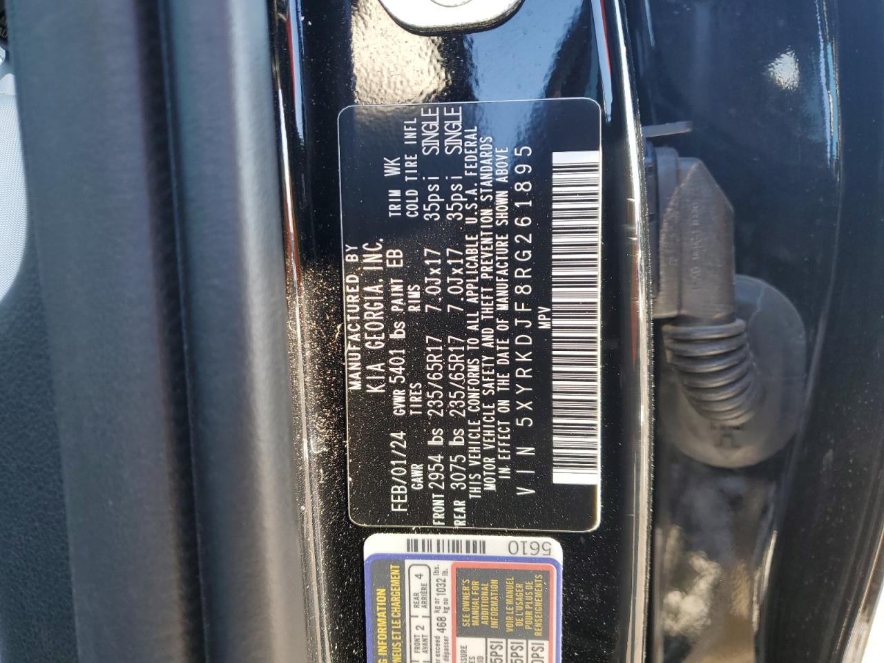 2024 KIA SORENTO SX VIN:5XYRKDJF8RG261895