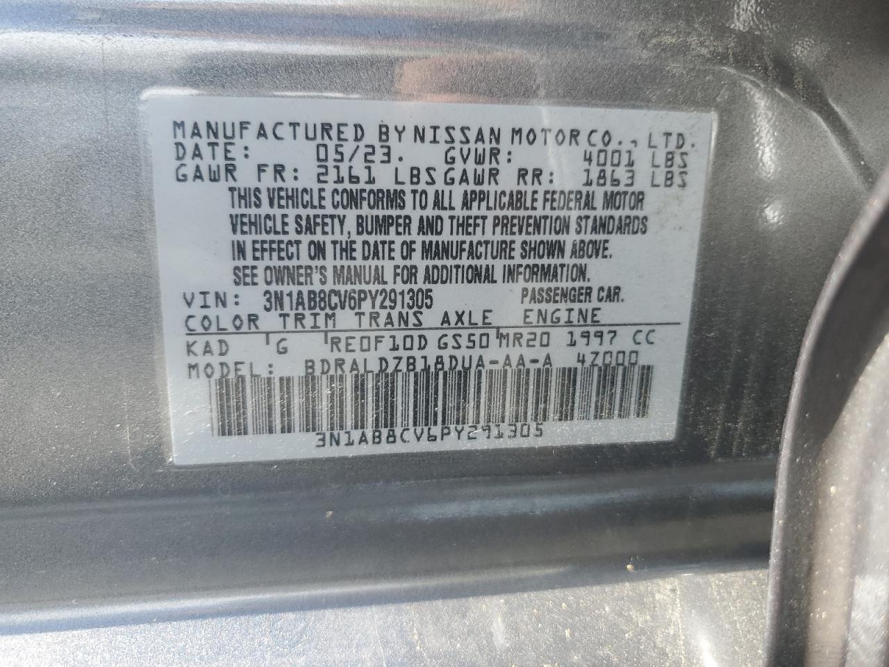 2023 NISSAN SENTRA SV VIN:3N1AB8CV6PY291305