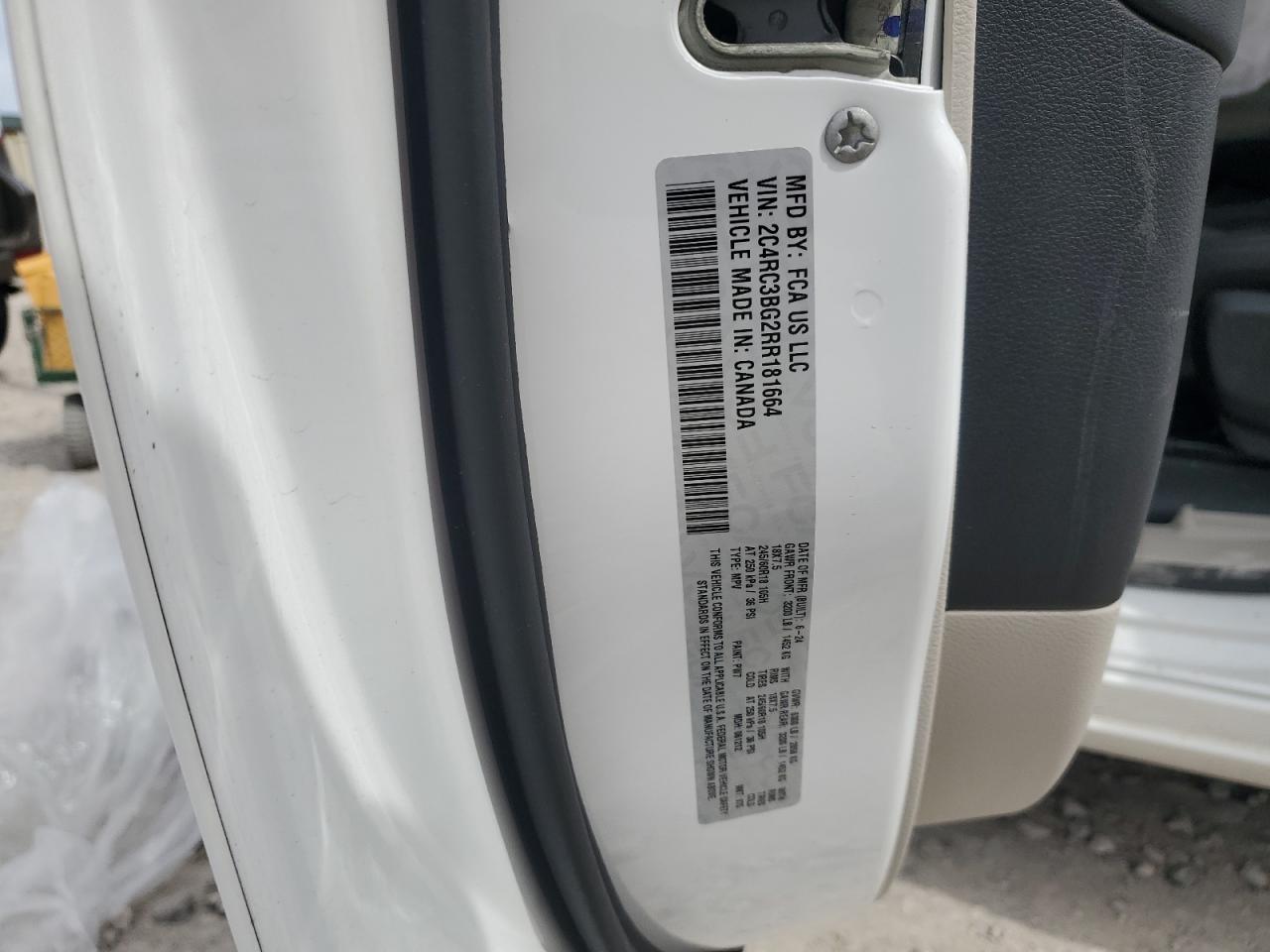 2024 CHRYSLER PACIFICA TOURING L VIN:2C4RC3BG2RR181664