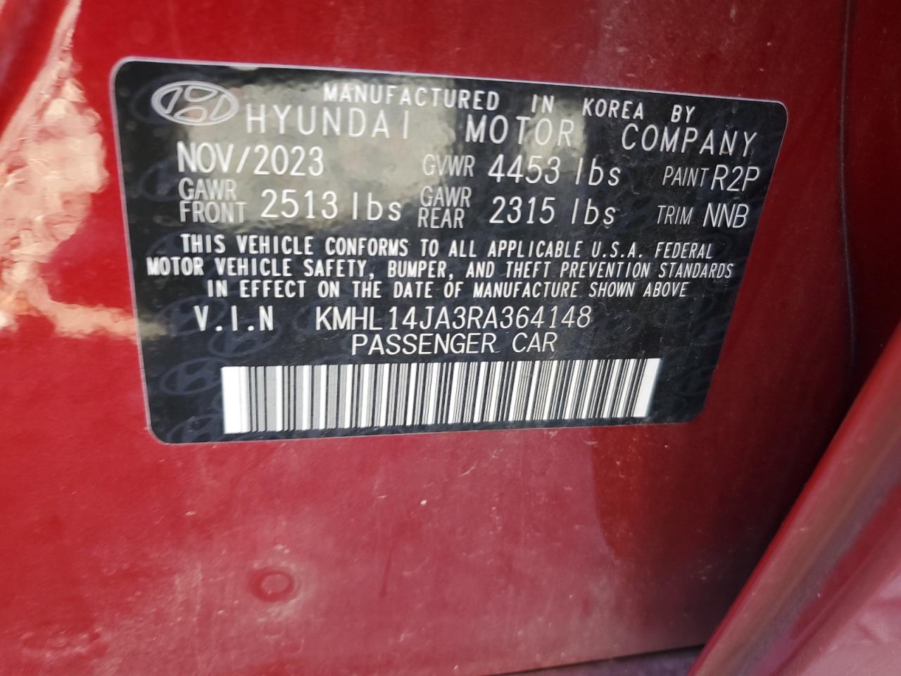 2024 HYUNDAI SONATA SEL VIN:KMHL14JA3RA364148