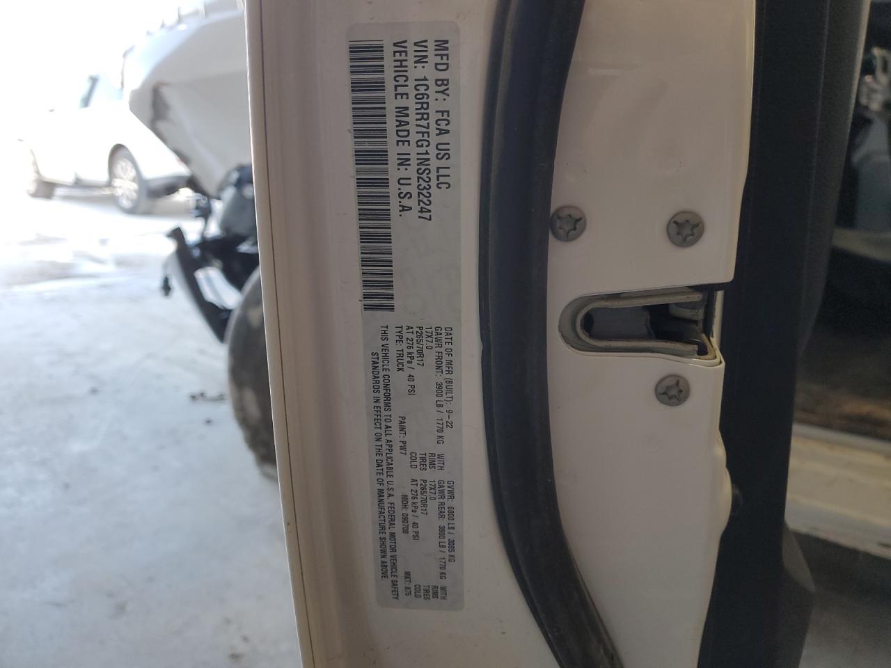 2022 RAM 1500 CLASSIC TRADESMAN VIN:1C6RR7FG1NS232247