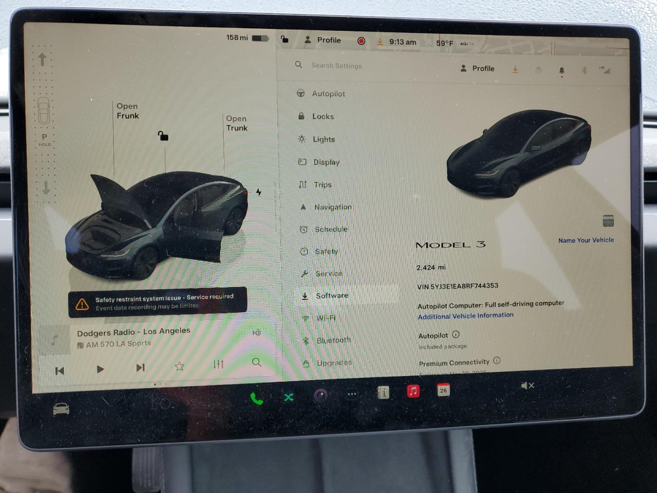 2024 TESLA MODEL 3  VIN:5YJ3E1EA8RF744353