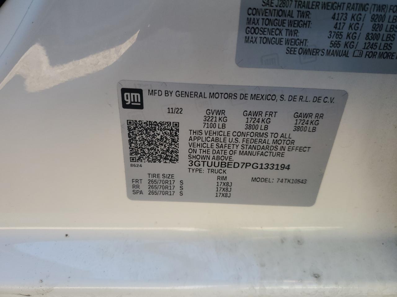 2023 GMC SIERRA K1500 SLE VIN:JM1BM1W36E1112033