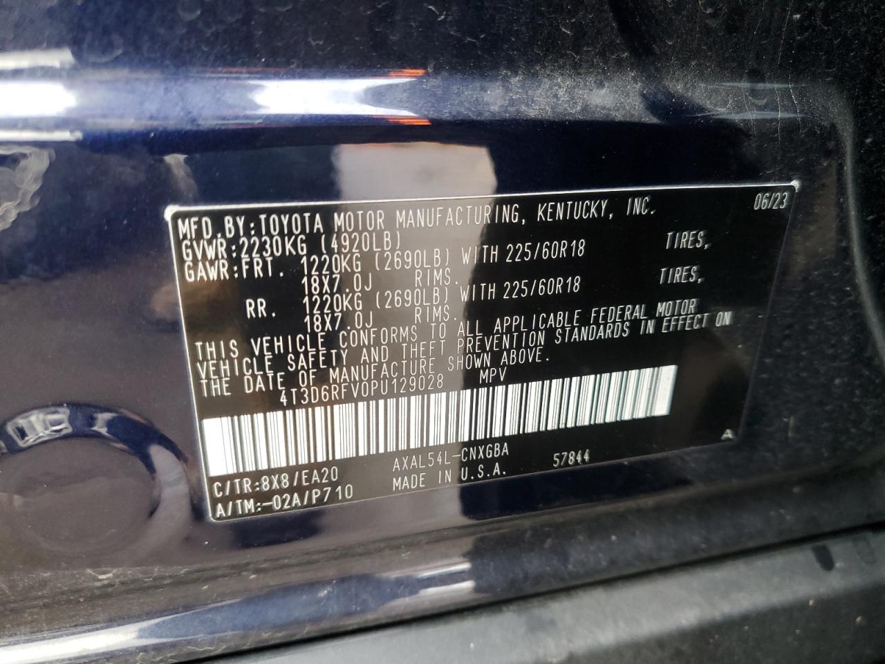 2023 TOYOTA RAV4 LIMITED VIN:4T3D6RFV0PU129028