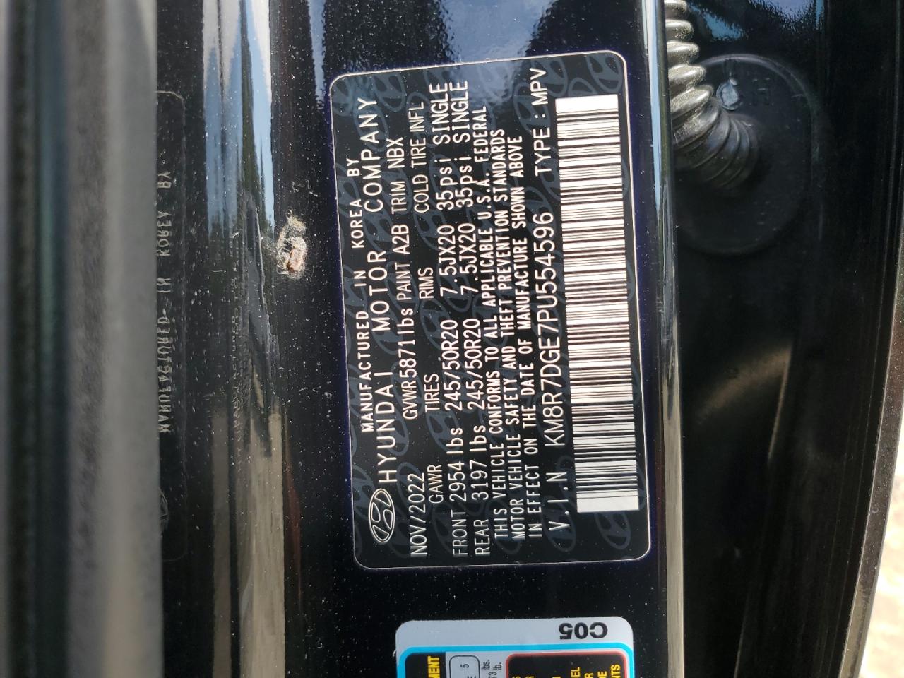 2023 HYUNDAI PALISADE CALLIGRAPHY VIN:KM8R7DGE7PU554596