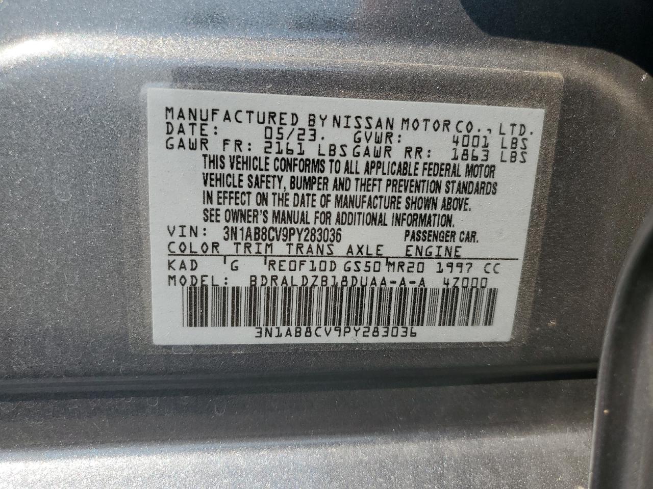 2023 NISSAN SENTRA SV VIN:3N1AB8CV9PY283036