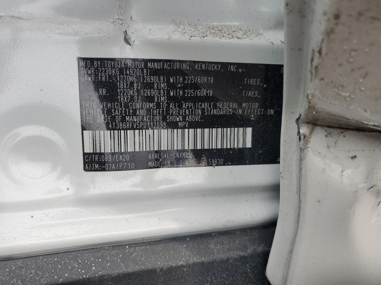 2023 TOYOTA RAV4 XLE PREMIUM VIN:4T3B6RFV5PU112099