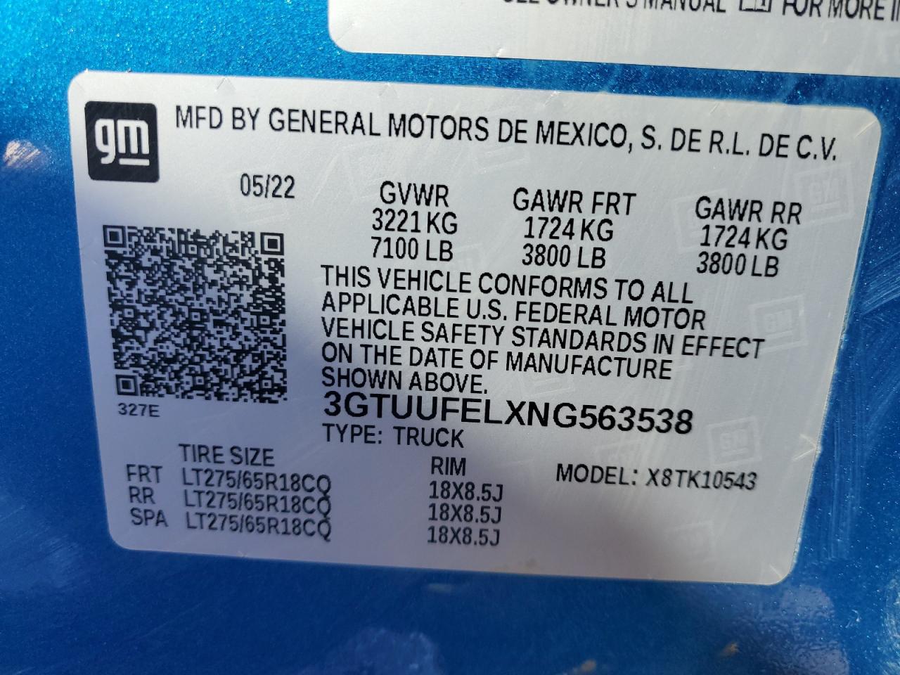 2022 GMC SIERRA K1500 AT4X VIN:3GTUUFELXNG563538