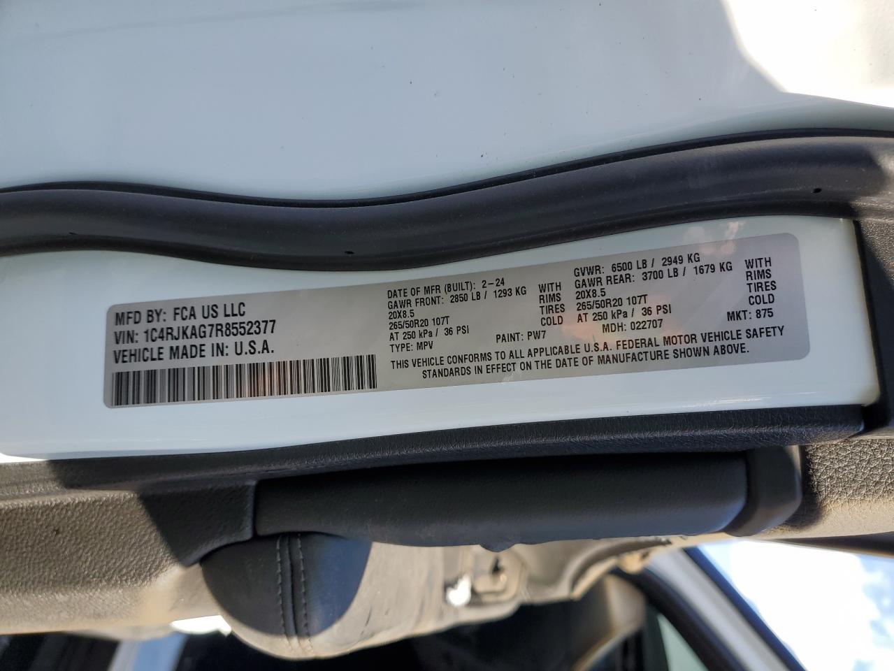 2024 JEEP GRAND CHEROKEE L LAREDO VIN:1C4RJKAG7R8552377