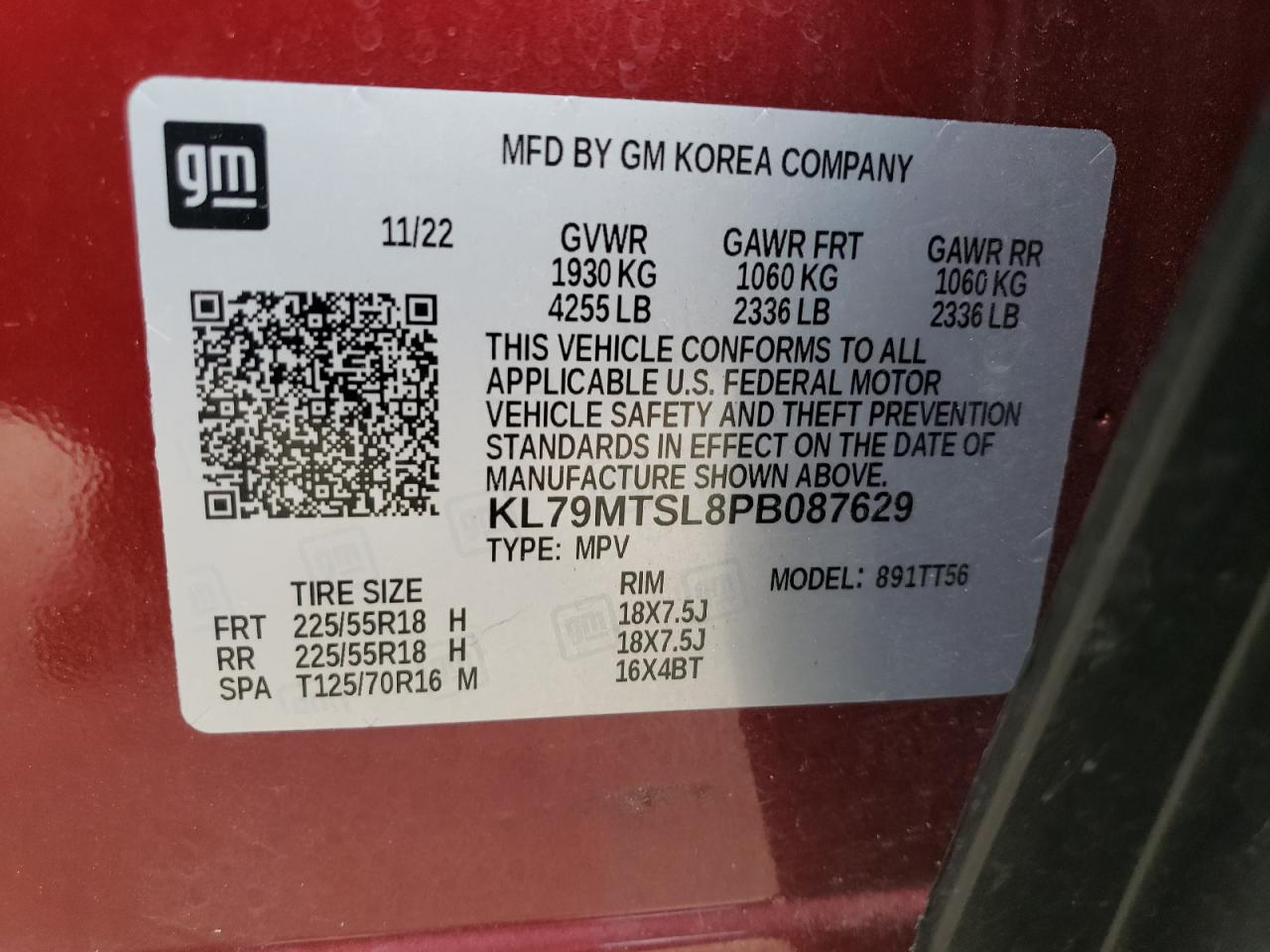 2023 CHEVROLET TRAILBLAZER RS VIN:KL79MTSL8PB087629