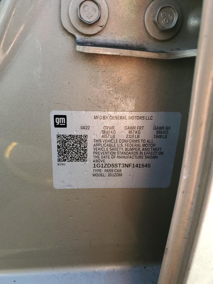 2022 CHEVROLET MALIBU LT VIN:1G1ZD5ST3NF141545