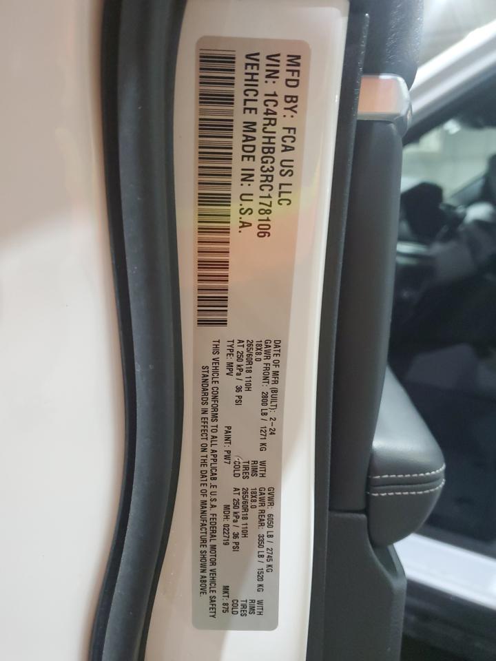 2024 JEEP GRAND CHEROKEE LIMITED VIN:1C4RJHBG3RC178106