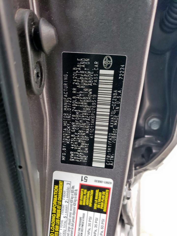 2023 TOYOTA CAMRY LE VIN:4T1C11AK6PU769519