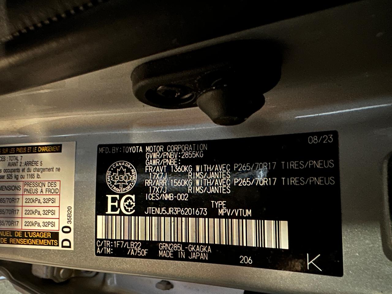 2023 TOYOTA 4RUNNER SE VIN:JTENU5JR3P6201673