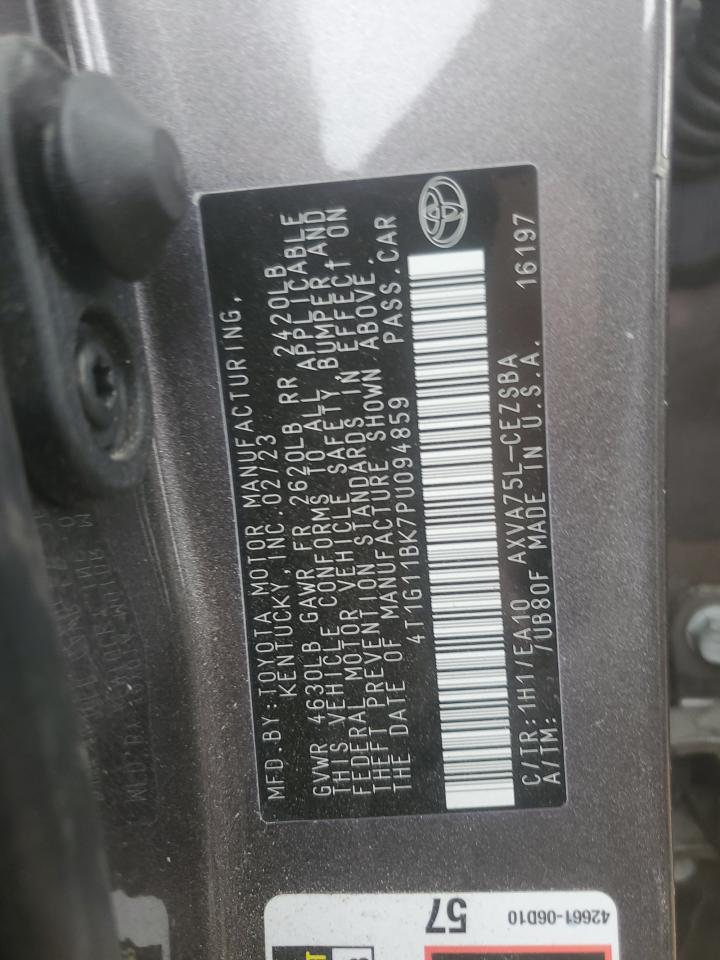 2023 TOYOTA CAMRY SE NIGHT SHADE VIN:4T1G11BK7PU094859