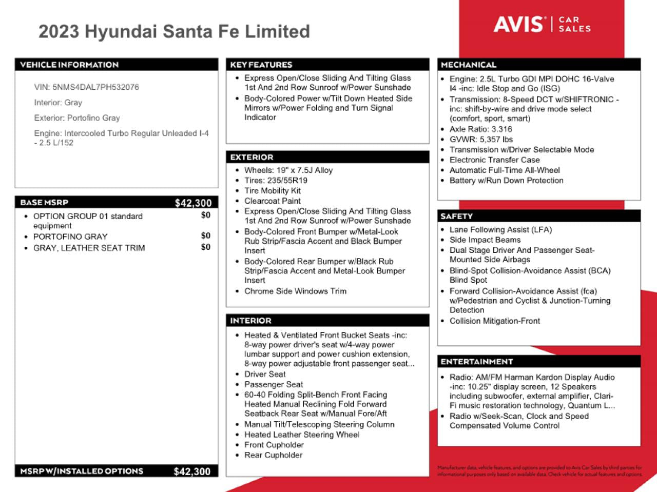 2023 HYUNDAI SANTA FE LIMITED VIN:5NMS4DAL7PH532076