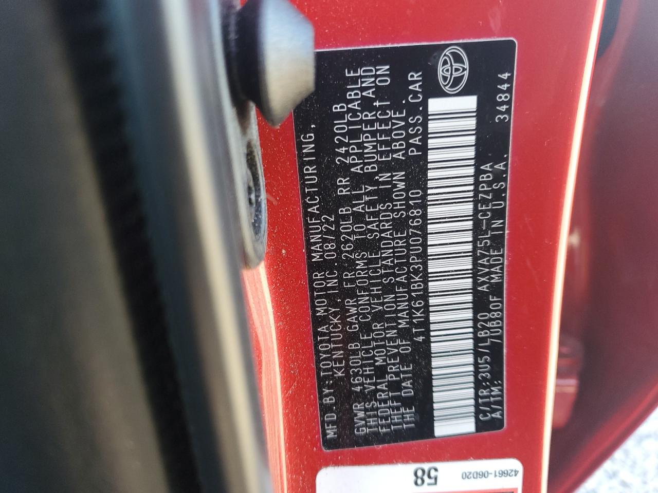 2023 TOYOTA CAMRY XSE VIN:4T1K61BK3PU076810