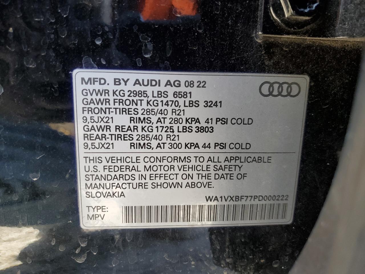 2023 AUDI Q7 PRESTIGE VIN:WA1VXBF77PD000222