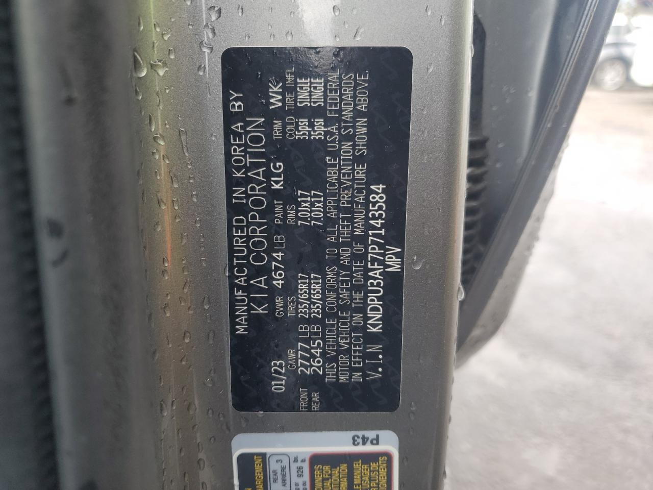 2023 KIA SPORTAGE LX VIN:KNDPU3AF7P7143584