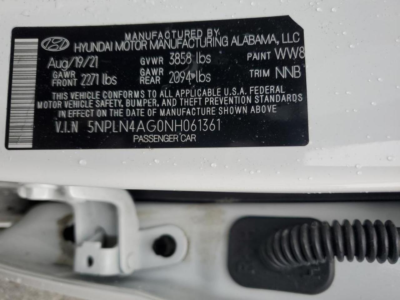 2022 HYUNDAI ELANTRA SEL VIN:5NPLN4AG0NH061361