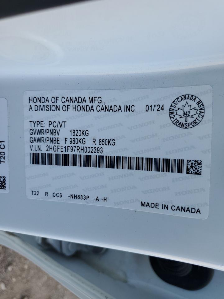 2024 HONDA CIVIC TOURING VIN:2HGFE1F97RH002393