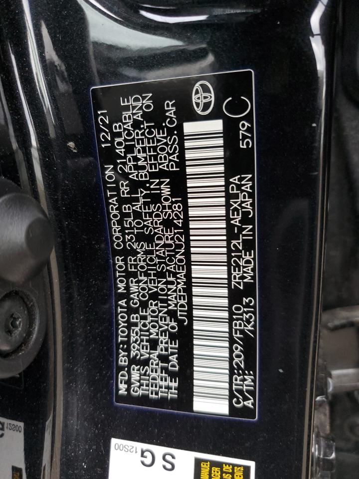 2022 TOYOTA COROLLA LE VIN:JTDEPMAE0NJ214281