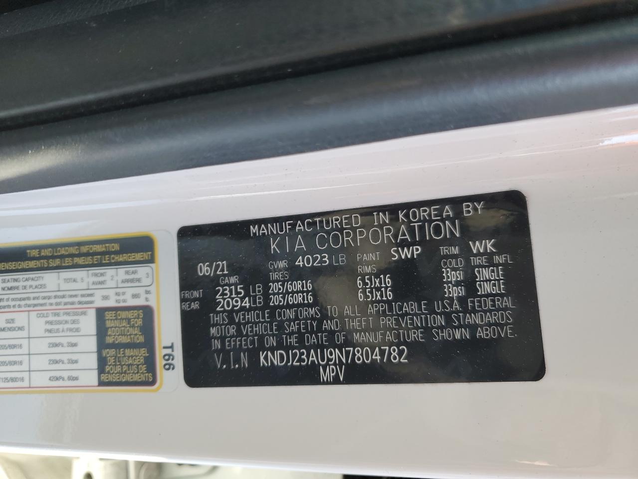 2022 KIA SOUL LX VIN:KNDJ23AU9N7804782