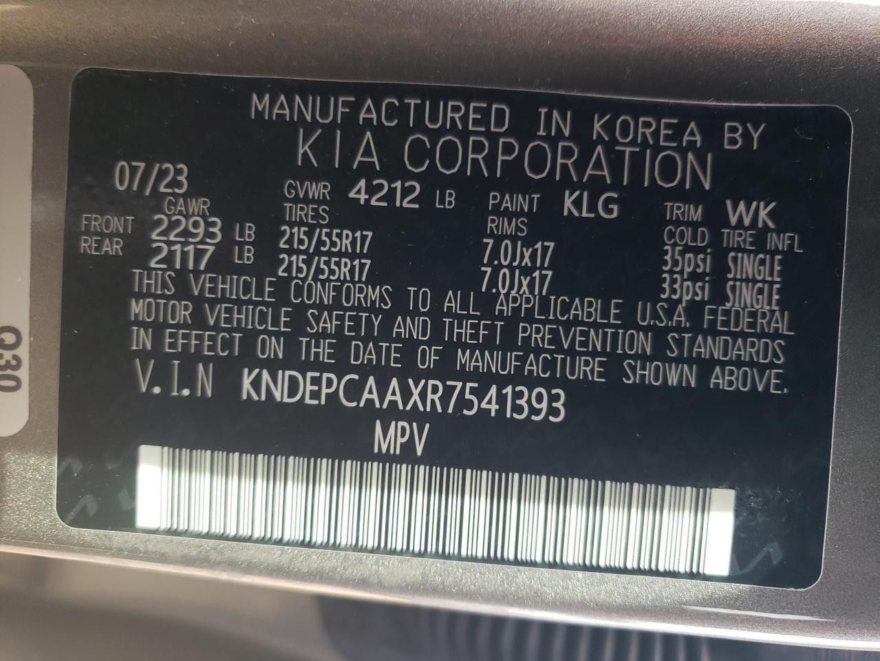 2024 KIA SELTOS LX VIN:KNDEPCAAXR7541393