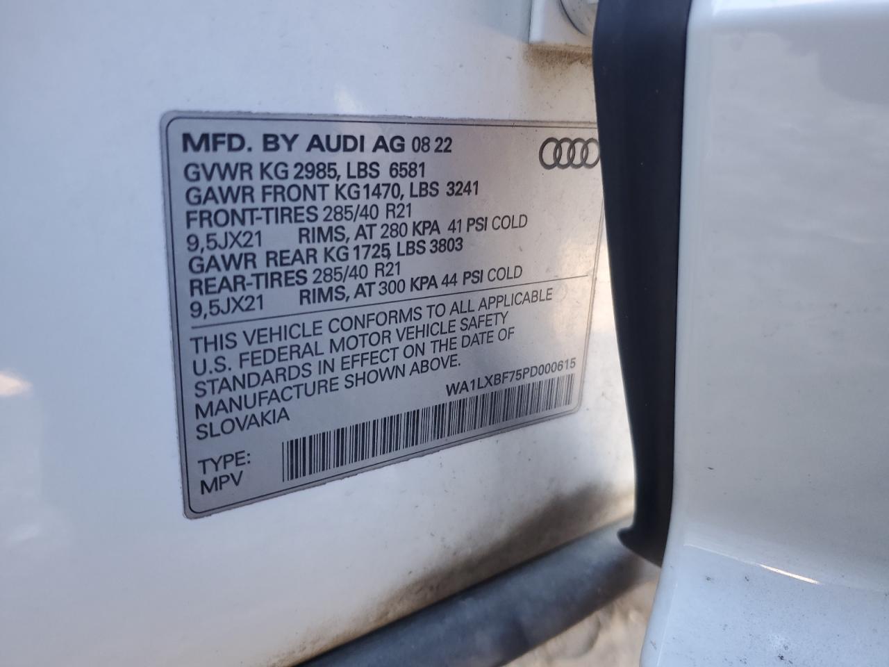 2023 AUDI Q7 PREMIUM PLUS VIN:WA1LXBF75PD000615