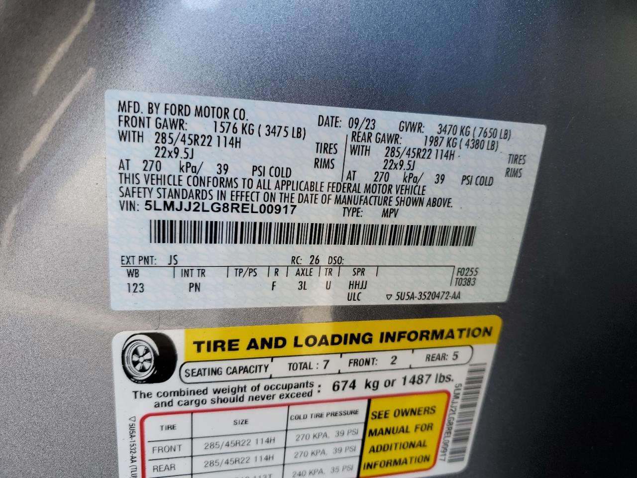 2024 LINCOLN NAVIGATOR RESERVE VIN:5LMJJ2LG8REL00917