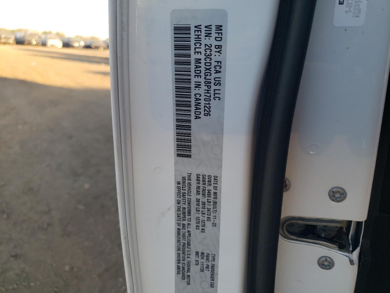 2023 DODGE CHARGER SCAT PACK VIN:2C3CDXGJ8PH701226