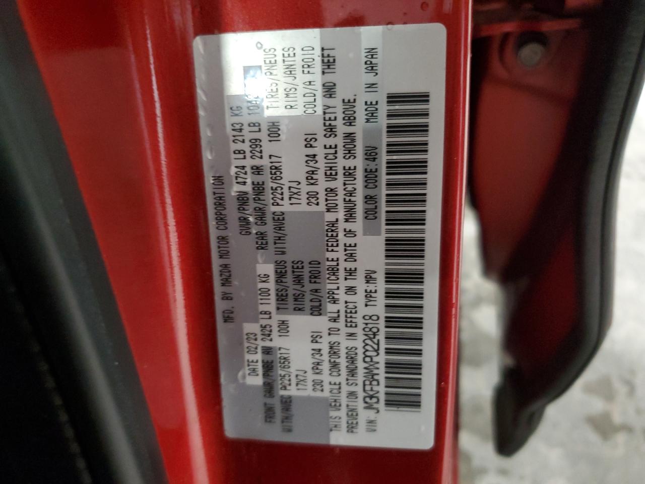 2023 MAZDA CX-5  VIN:JM3KFBAMXP0224818