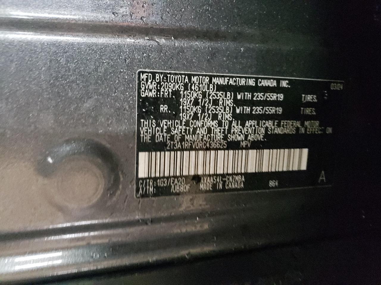 2024 TOYOTA RAV4 XLE PREMIUM VIN:2T3A1RFV0RC436625