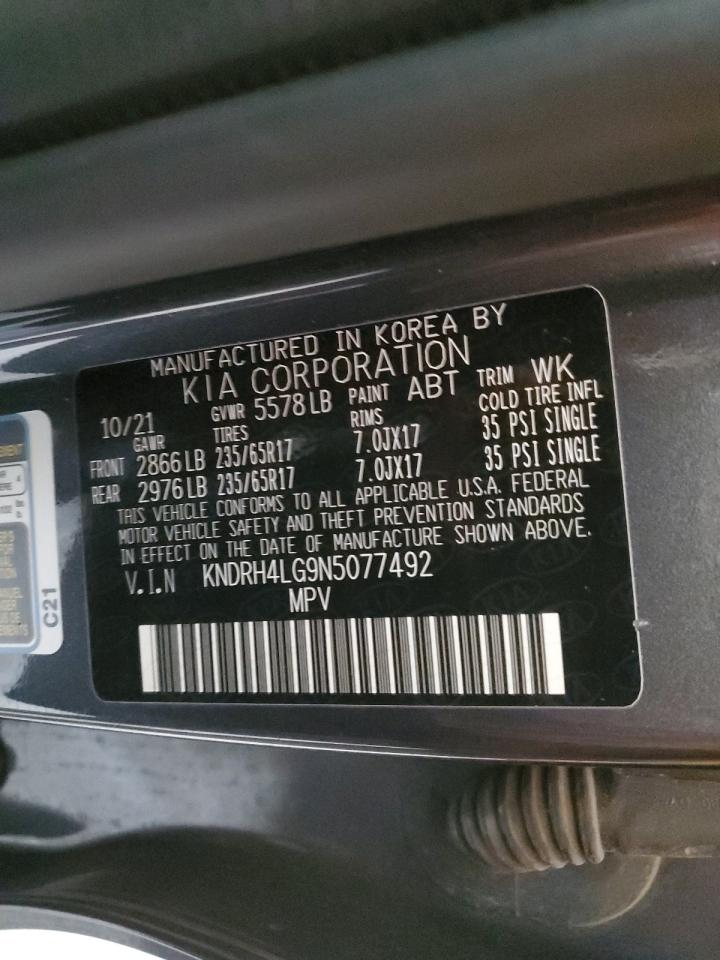 2022 KIA SORENTO EX VIN:KNDRH4LG9N5077492