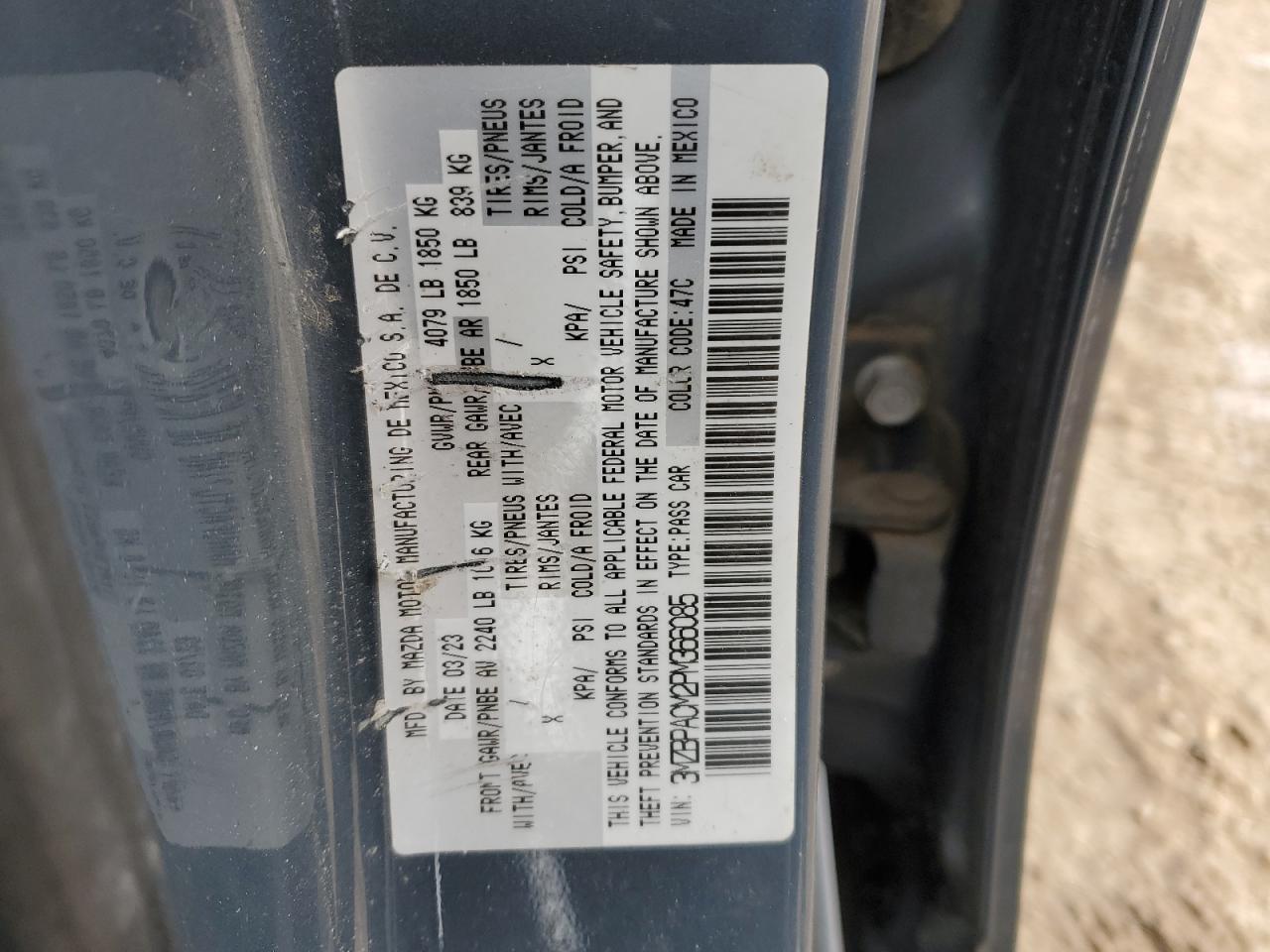 2023 MAZDA 3 PREFERRED VIN:3MZBPACM2PM366085