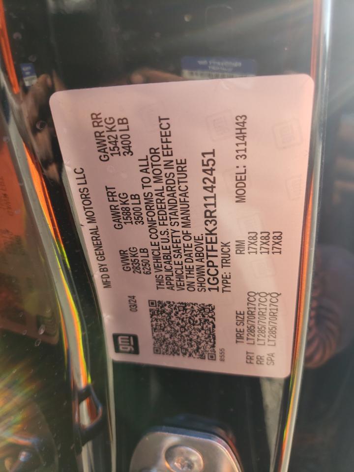 2024 CHEVROLET COLORADO ZR2 VIN:1GCPTFEK3R1142451