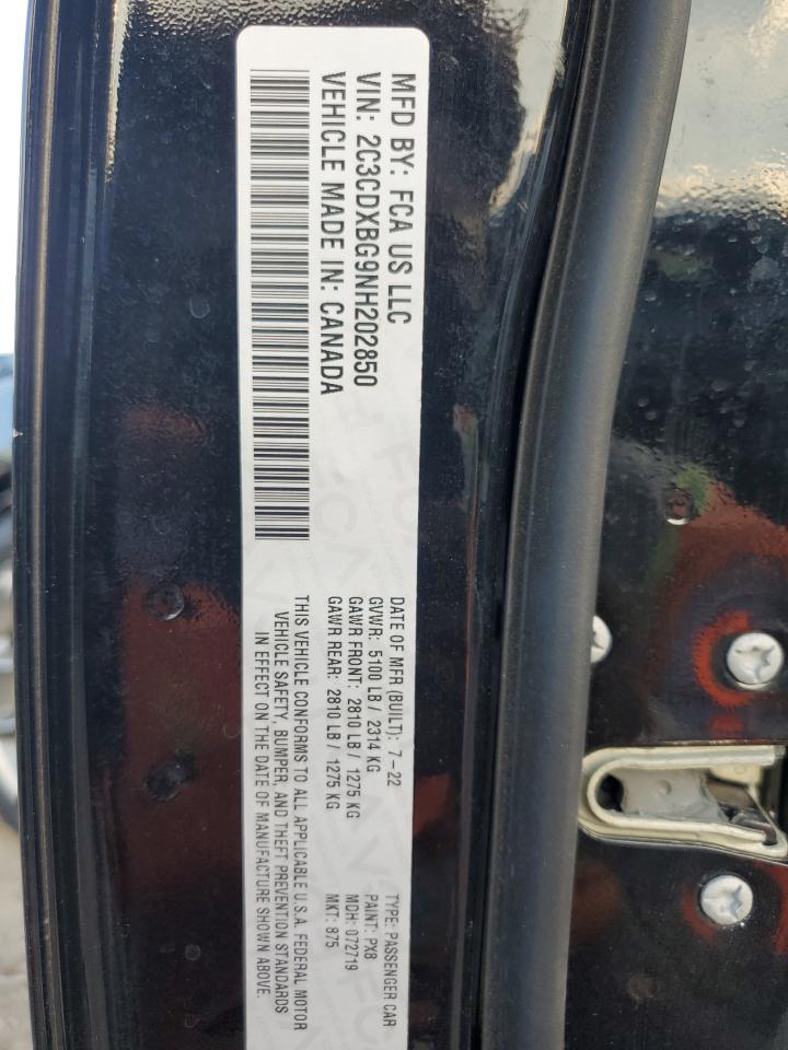 2022 DODGE CHARGER SXT VIN:2C3CDXBG9NH202850