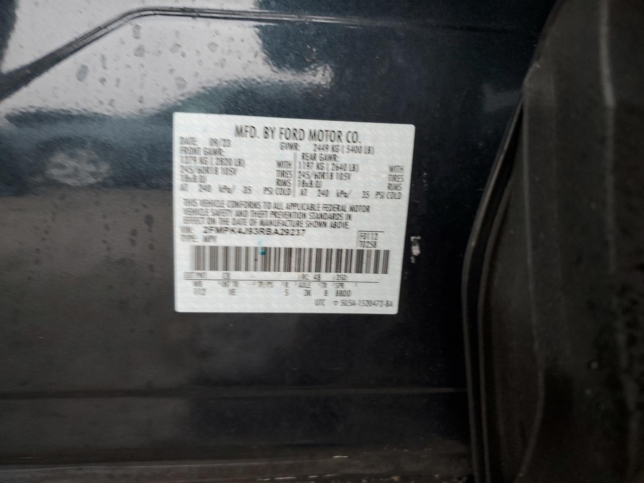 2024 FORD EDGE SEL VIN:2FMPK4J93RBA29237