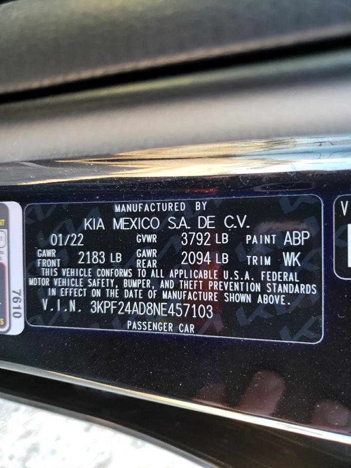 2022 KIA FORTE FE VIN:1GCWGFCB3E1132872