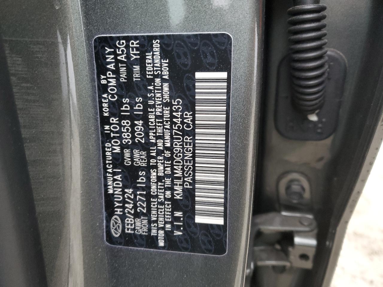 2024 HYUNDAI ELANTRA SEL VIN:KMHLM4DG9RU754435