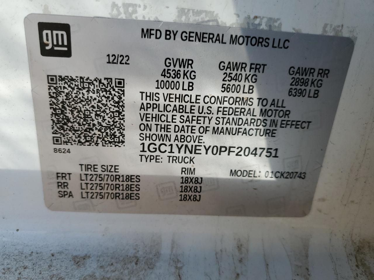 2023 CHEVROLET SILVERADO K2500 HEAVY DUTY LT VIN:1GC1YNEY0PF204751